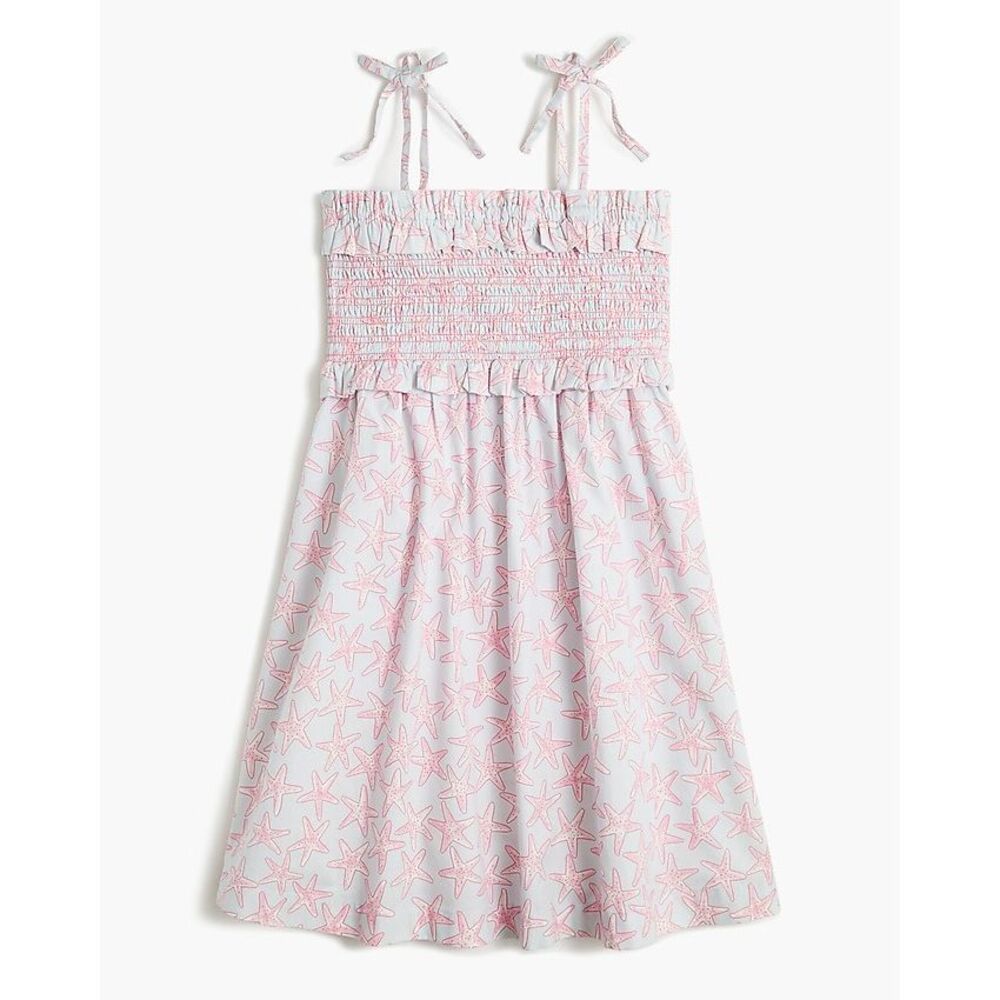 J. Crew Crewcuts Girls Starfish Smocked Ruffle‎ Cotton Dress Size 8